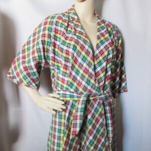 SALE Vintage Quilted Cozy Robe in Green Red Yellow Plaid